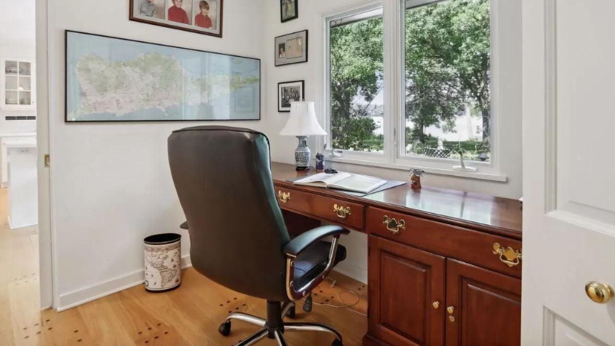 Cozy Home Office with a View Through Dual Windows
