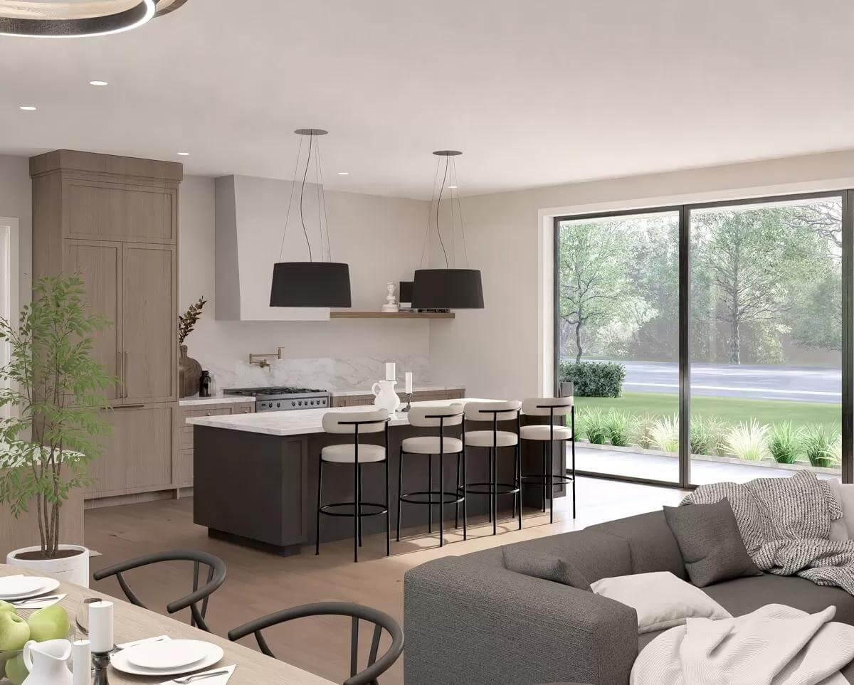 Check Out the Contemporary Kitchen with Oversized Pendant Lighting