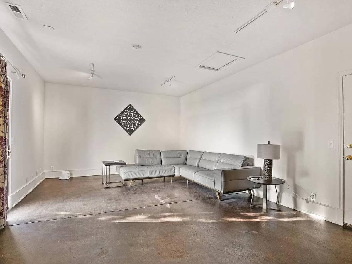 Minimalist Living Room with Sleek Leather Sectional