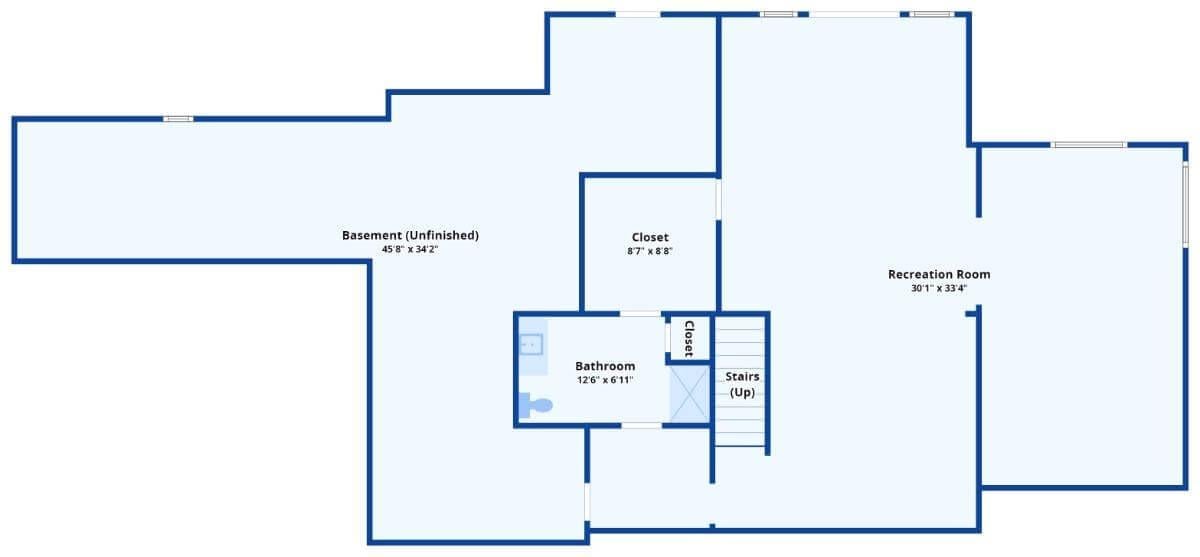 Spacious Basement Layout with Roomy Recreation Zone