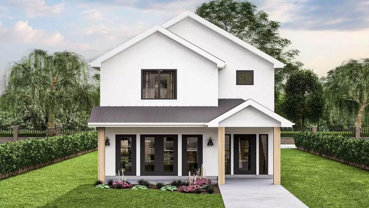 Craftsman-Inspired Facade with Clean Lines and Black Accents