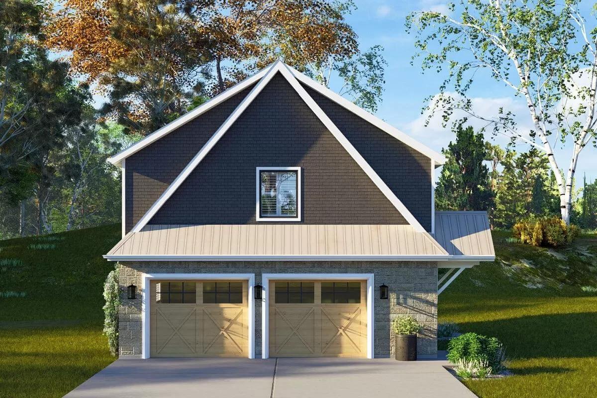 Craftsman-Style Garage with Barn Doors and Loft Window