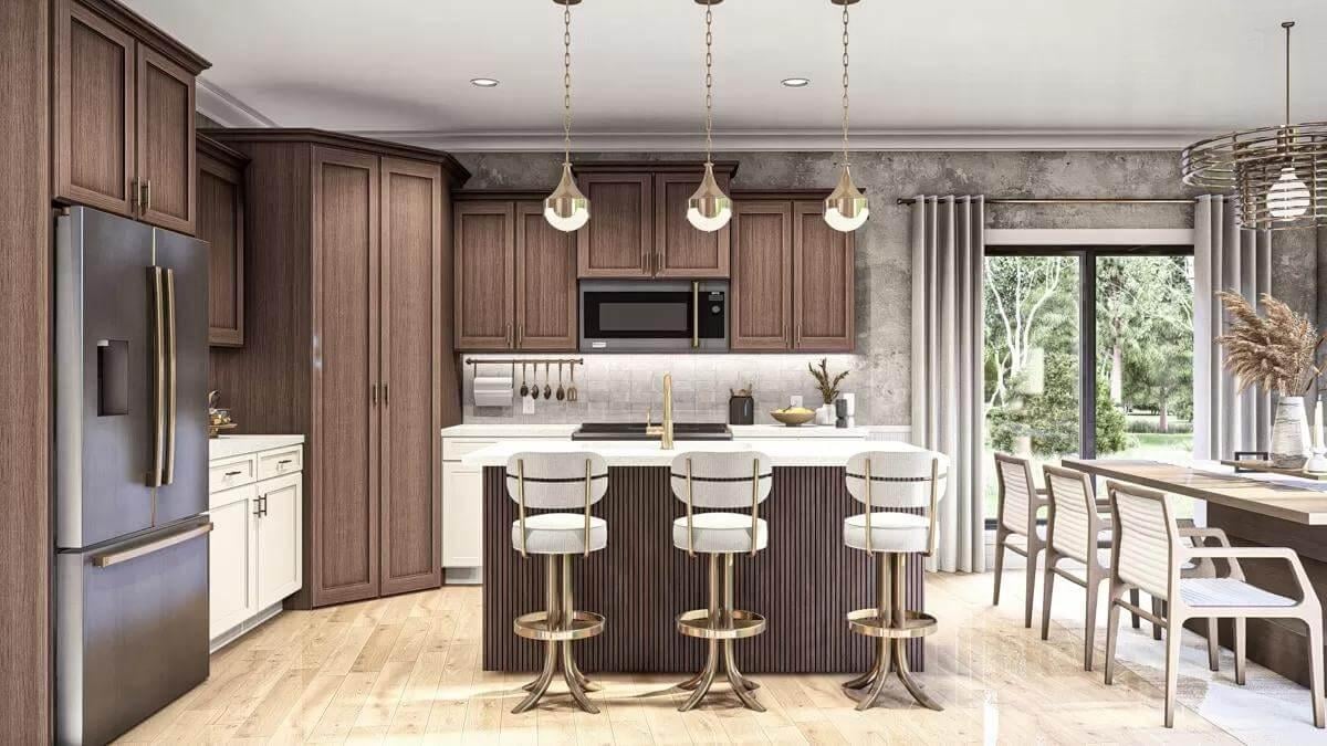 Chic Craftsman Kitchen with Textured Cabinetry and Illuminated Island