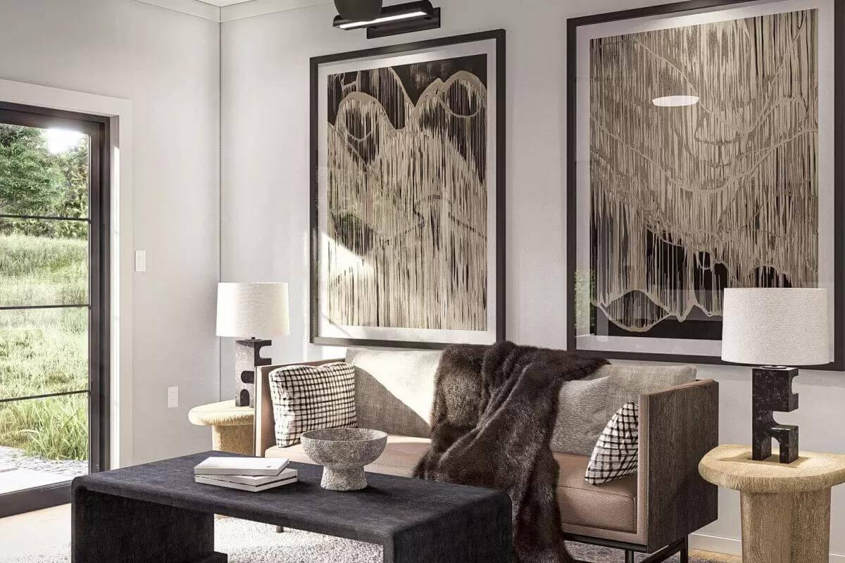 Artful Living Room with Striking Monochrome Pieces