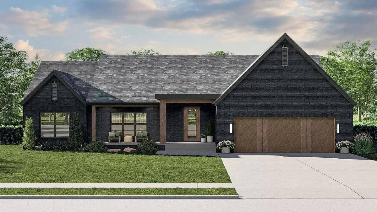 Craftsman Elegance with Dark Brick and Bold Lines
