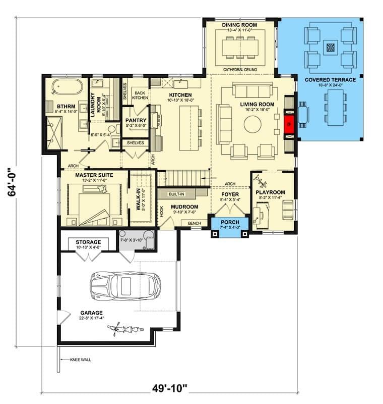 Craftsman Floor Plan with Spacious Covered Terrace for Outdoor Enjoyment