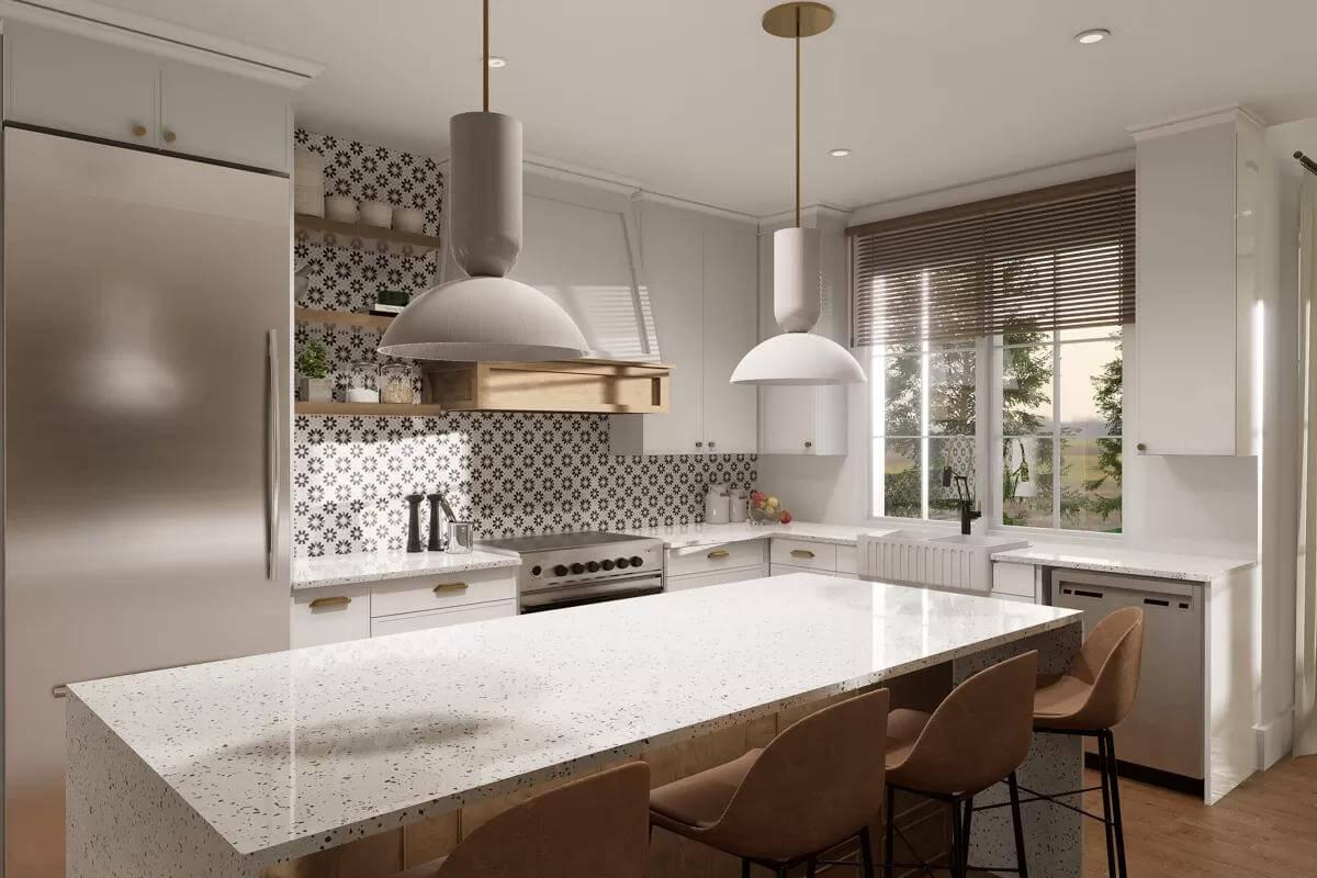 Sleek Kitchen Design with Eye-Catching Patterned Backsplash