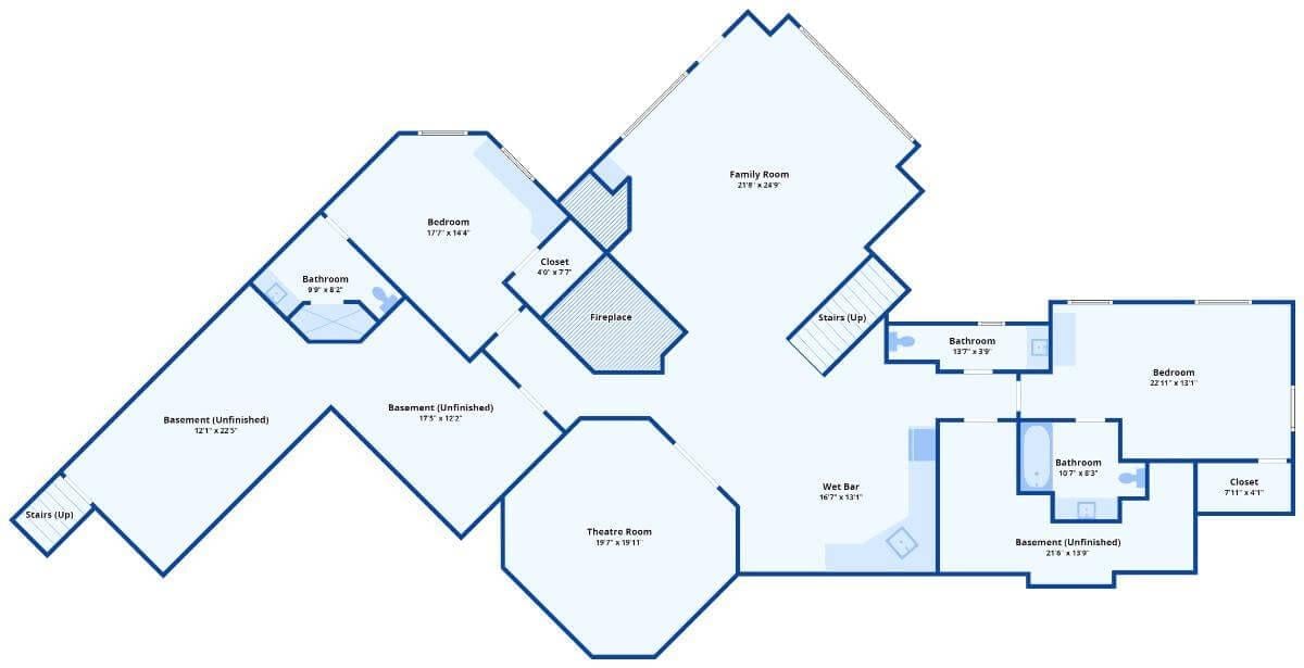 Discover the Spacious Basement Layout with a Hidden Theater Room