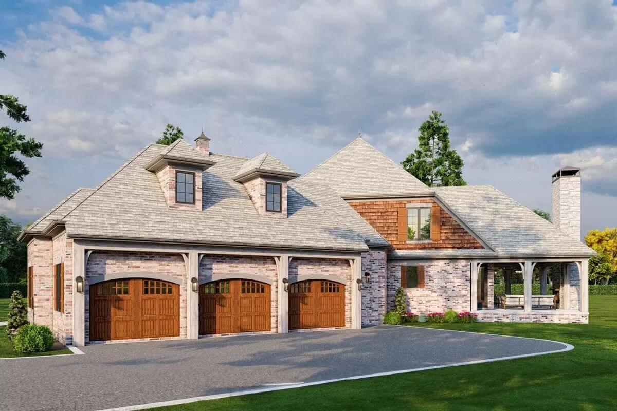 Check Out the Three-Car Garage with Wooden Doors