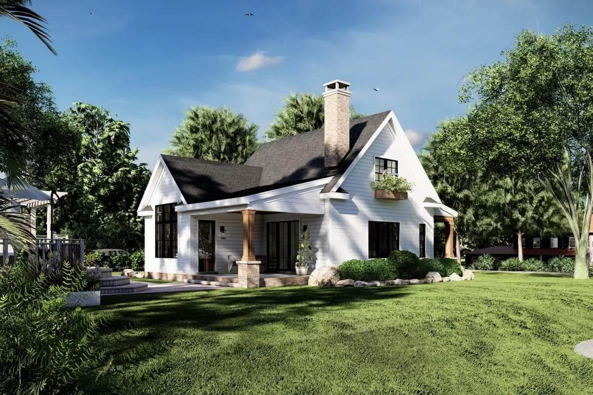 Craftsman Cottage with Sleek Black Accents and Lush Surroundings