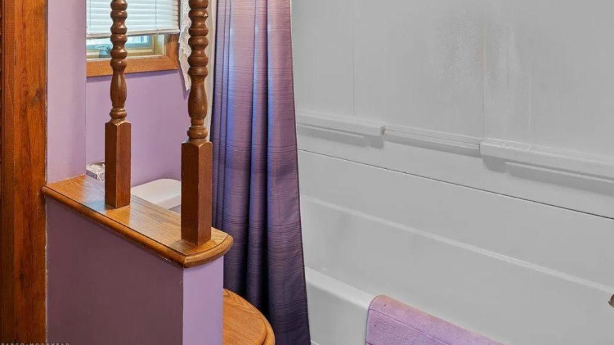 Retro Twist with Spindle Detail in a Lavender Bathroom