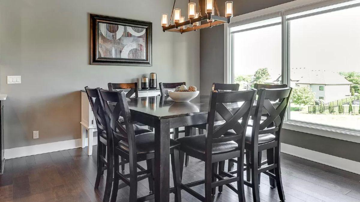 Dining Room with a View and Modern Lighting