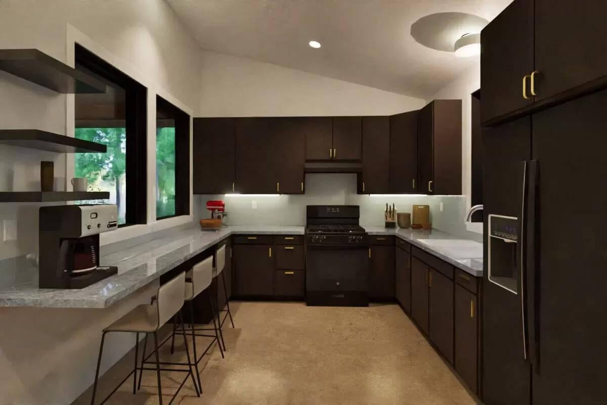 Wow, Look at the Dark Cabinets Paired with Light Counters in This Kitchen
