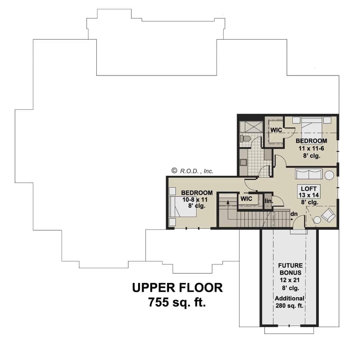 Upper Floor Plan with Cozy Loft and Future Bonus Room