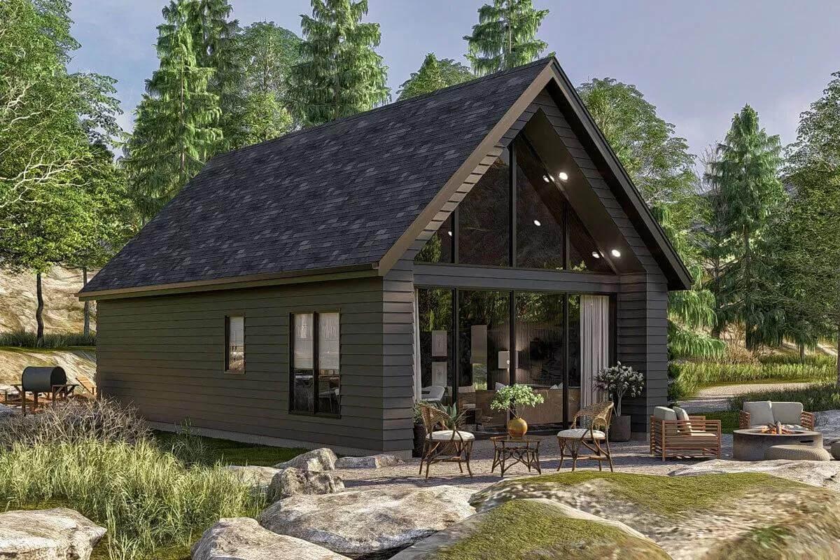 A-Frame Cabin with Expansive Glass Walls and Forest Vistas