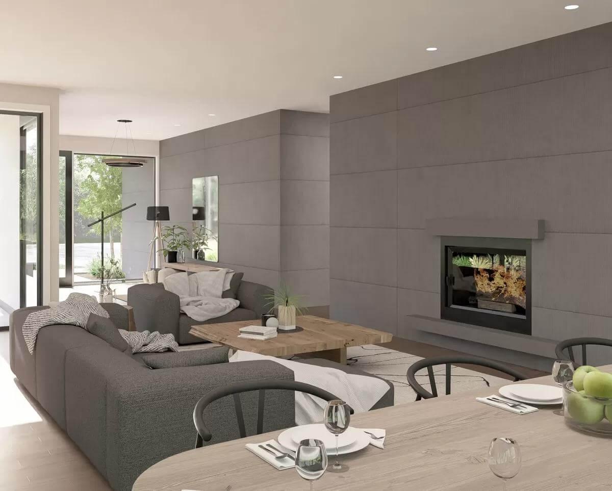 Wow, Look at the Sleek Fireplace in This Contemporary Living Space