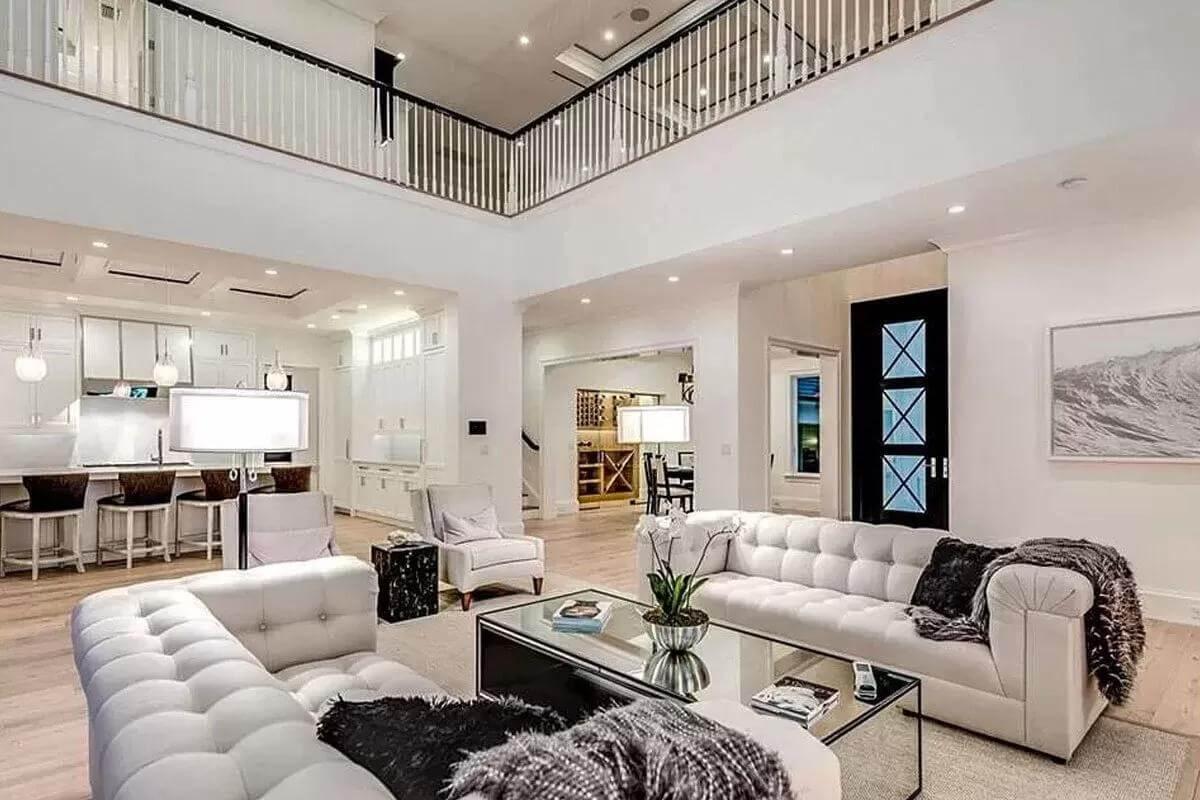 Double-Height Living Room with Striking Balcony Overlook