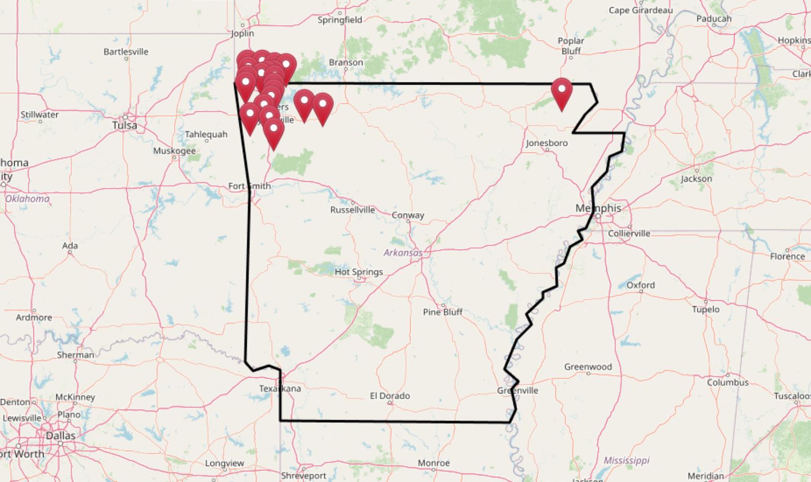 Map of 21 Arkansas Towns With the Most Impressive Home Price Recoveries by April 2025