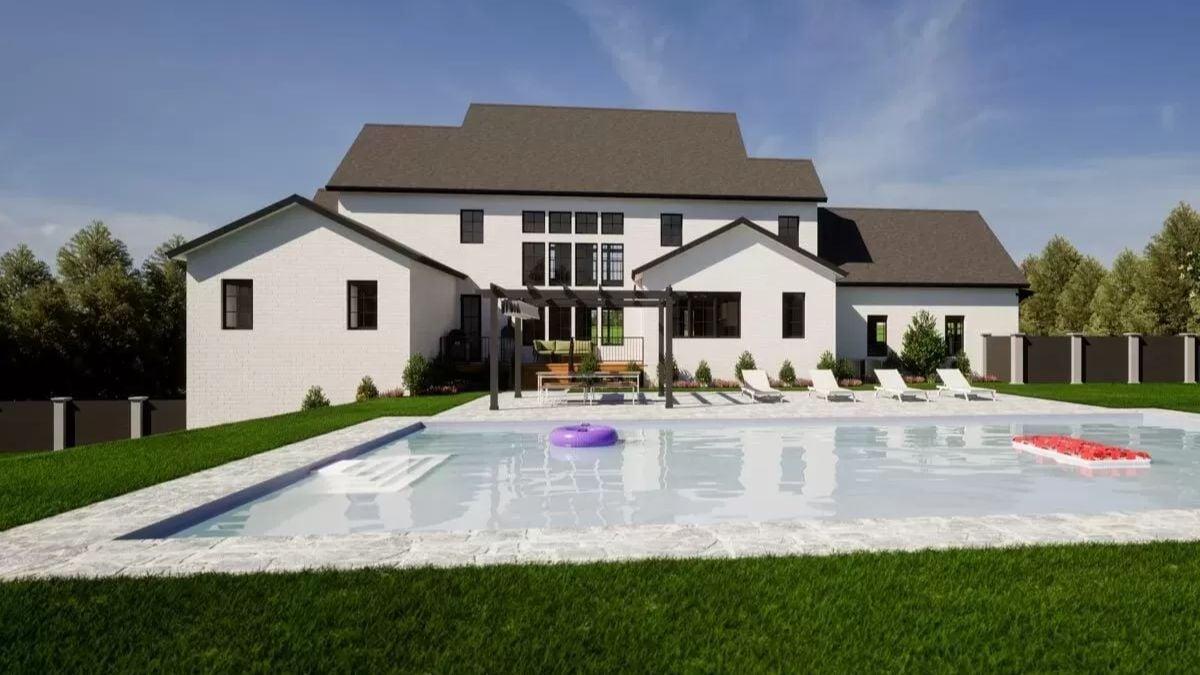 Enjoy This Contemporary Poolside Retreat with a Pergola-Enhanced Lounge Area