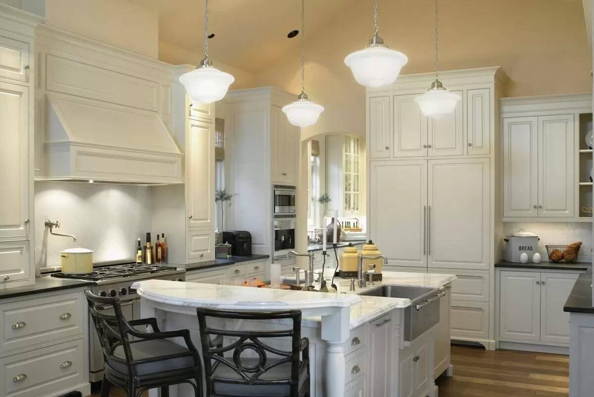 Classic Kitchen with Intriguing Double Shelf Island