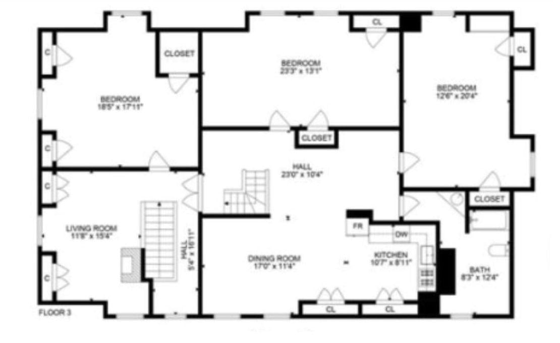 Top Floor Layout with Spacious Bedrooms and Central Living Area