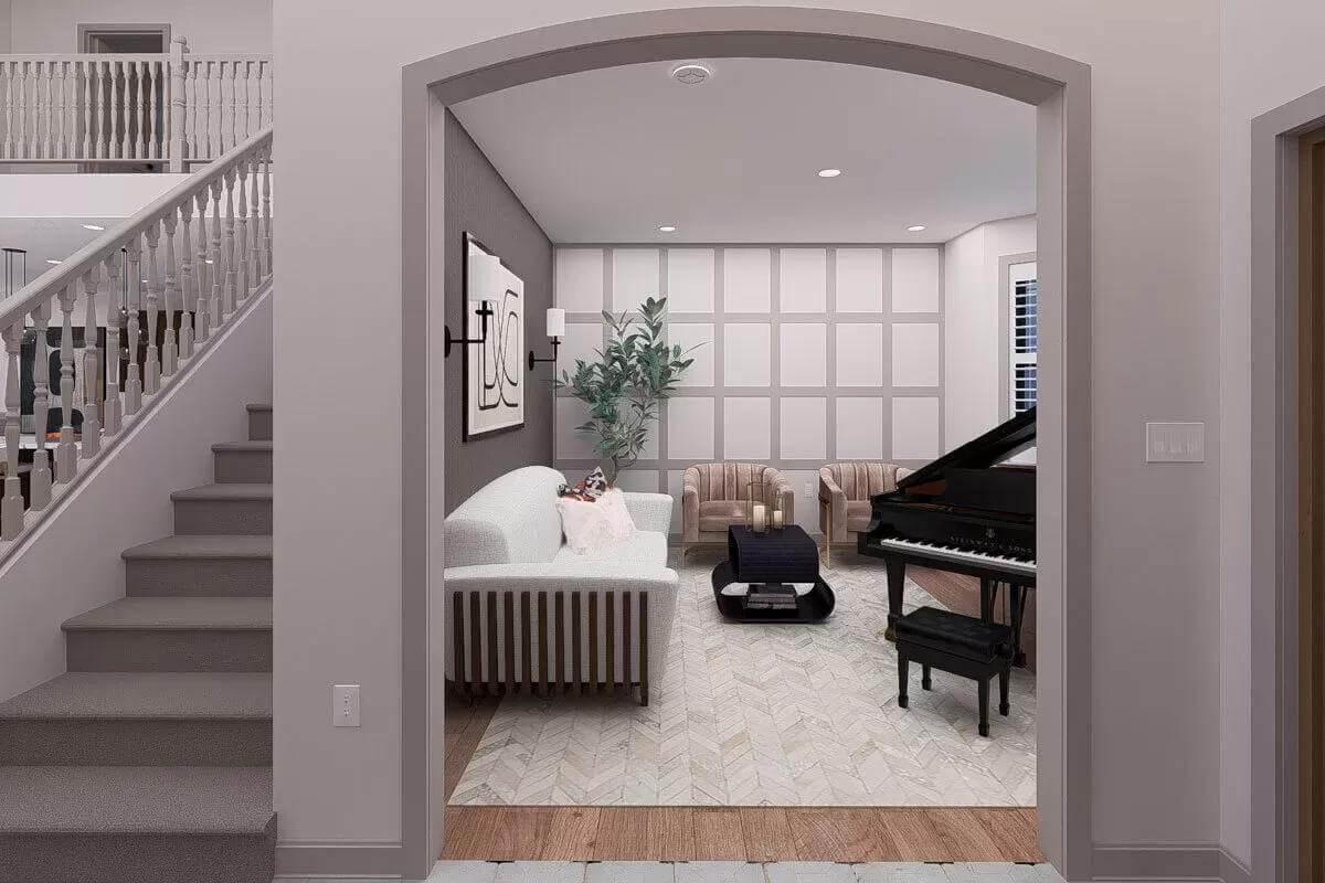 Notice the Grand Piano Anchoring This Elegant Music Room