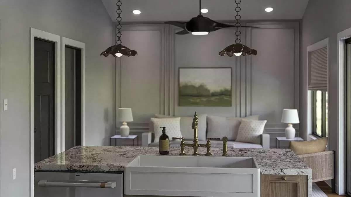 Kitchen Focused Elegance with a Farmhouse Sink and Paneled Backdrop