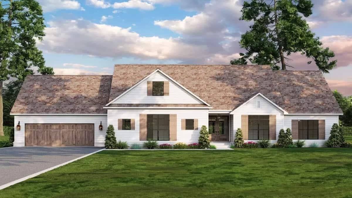 Classic Ranch Exterior with Rustic Wooden Shutters