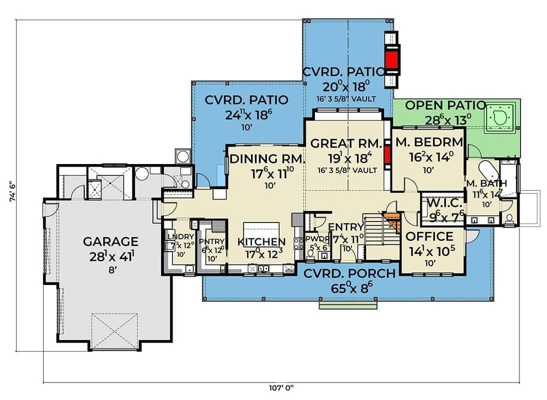 Spacious Floor Plan with Expansive Covered Patios and a Home Office