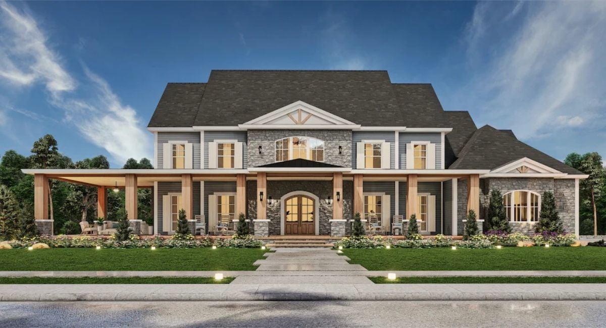 Elegant Symmetry in a Two-Story Colonial with Wraparound Porch