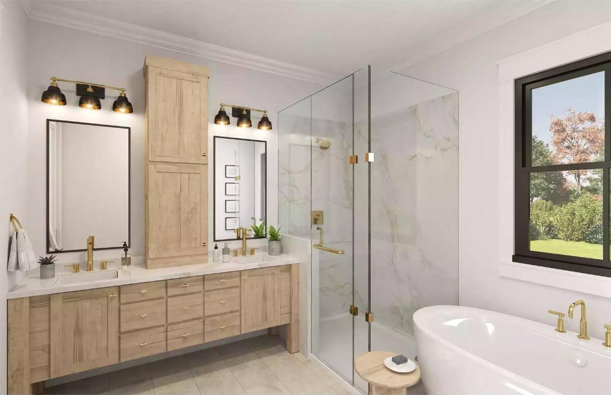 Relax in This Spa-Like Bathroom with Wood Accents