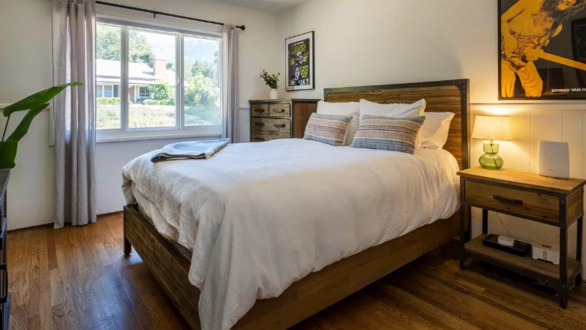 A Relaxed Bedroom with Rustic Wood and Vintage Charm