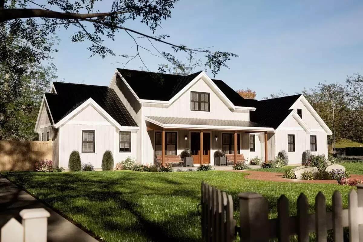 Admire the Symmetrical Gables and Welcoming Porch of This Farmhouse
