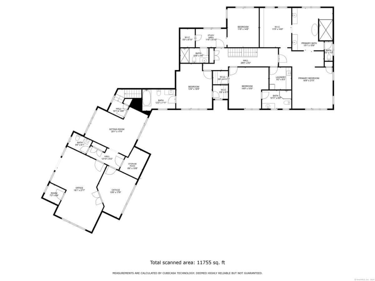 Upper Floor Plan Emphasizing Private Suites and Cozy Sitting Area