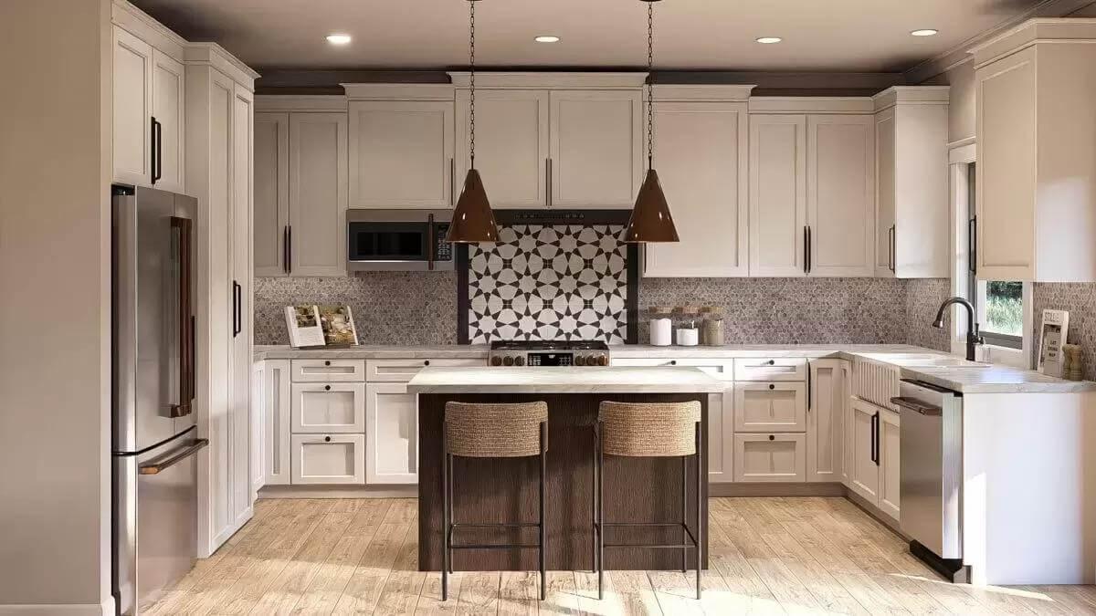 Craftsman Kitchen with Eye-Catching Geometric Backsplash