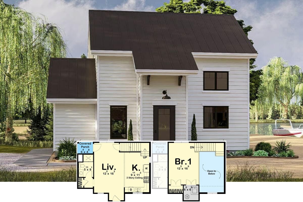 1-Bedroom Cabin Getaway with Covered Patio and Bedroom Loft (Floor Plan)