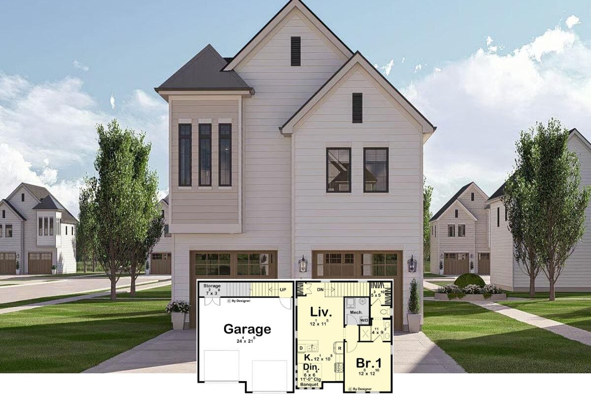 1-Bedroom Contemporary Carriage Home with Open Living Space and Double Garage (Floor Plan)