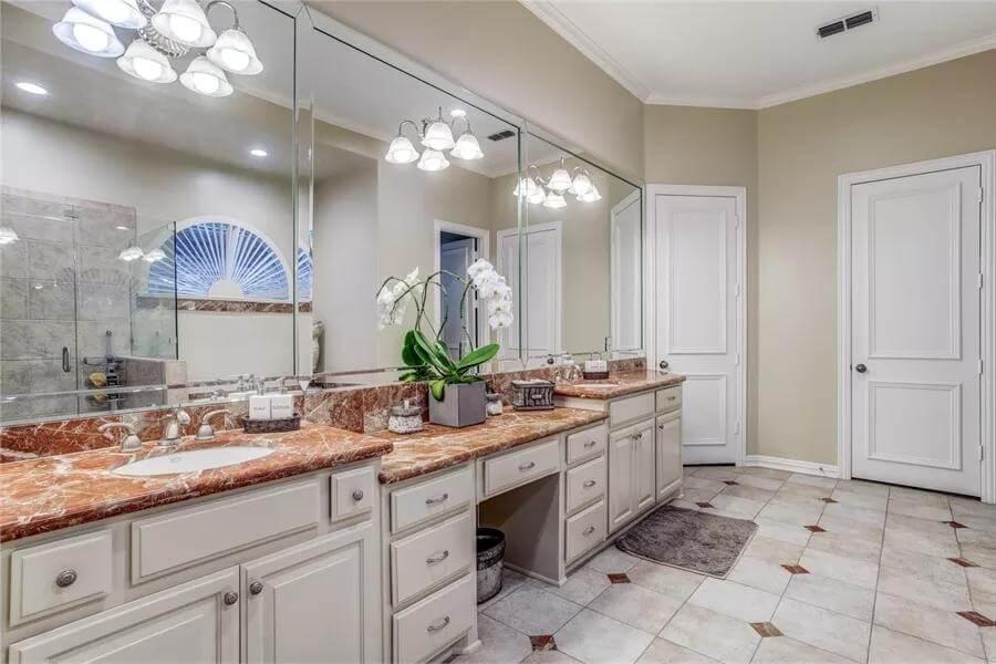 Elegant Bathroom with Striking Marble Counters
