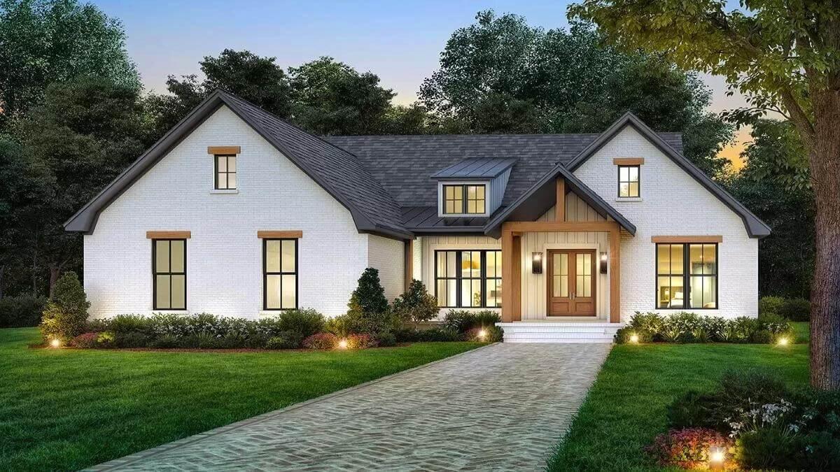 Modern Craftsman Home with Elegant White Brick Facade