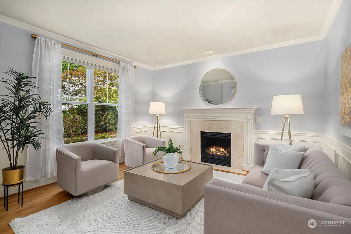 Modern Living Room with a Fireplace as the Centerpiece