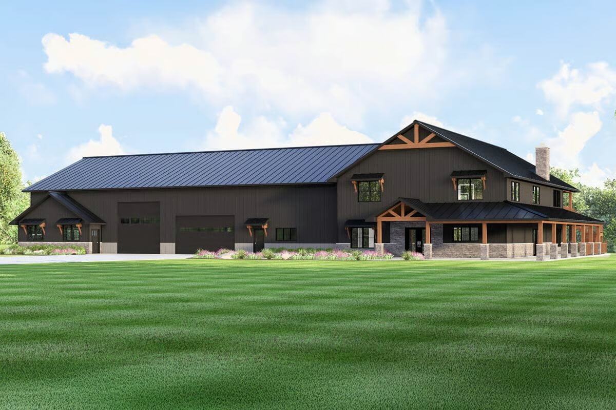 Barndominium-Style 6-Bedroom Home with Loft and In-Law Suite (Floor Plan)