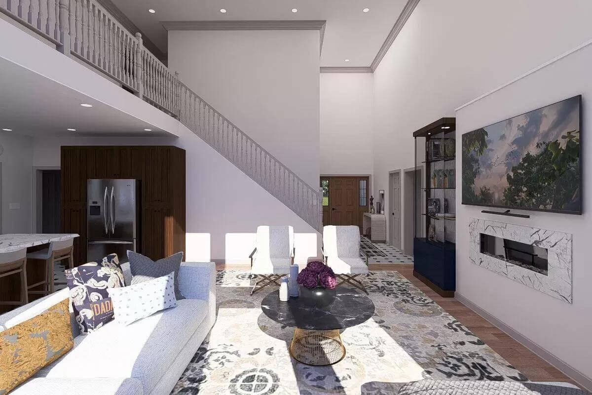 Marvel at the Soaring Ceilings and Contemporary Art in This Living Space