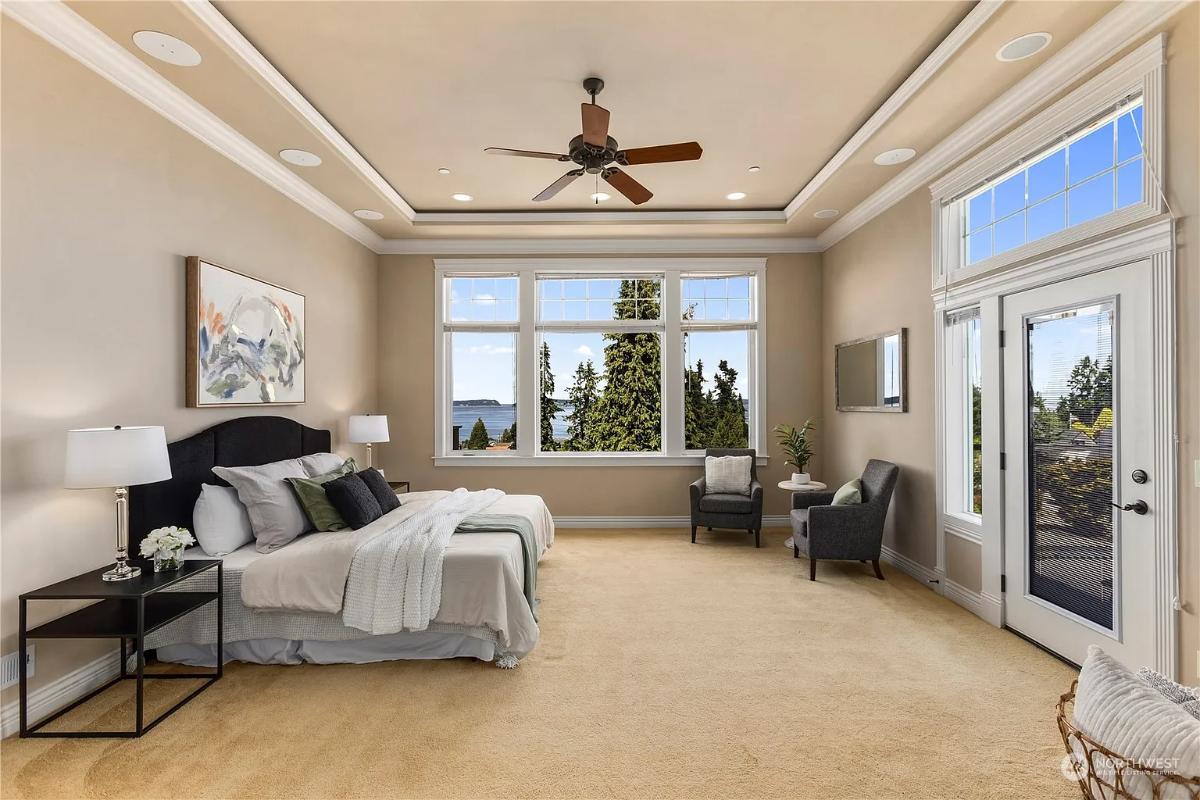 Elegant Bedroom with Coastal Views and Tray Ceiling
