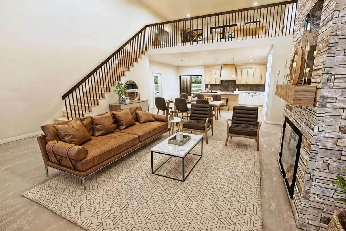 Notice the Open Loft Design Highlighted by a Chic Stone Fireplace