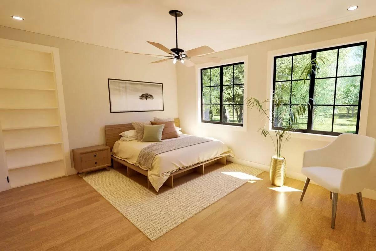 Relax in This Minimalist Bedroom with Black Window Frames