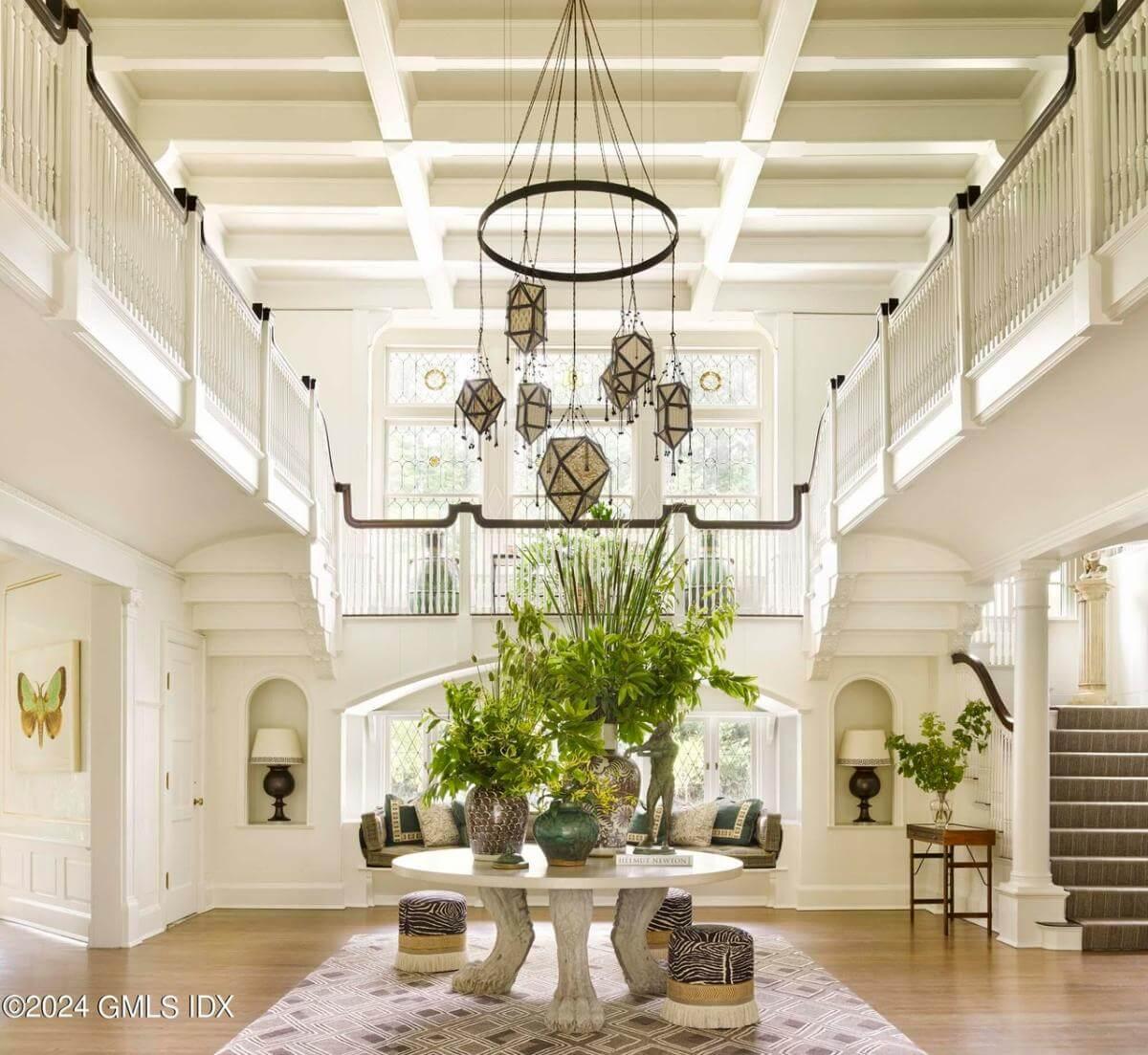 Wow, Check Out the Grand Coffered Ceiling in This Stunning Entryway