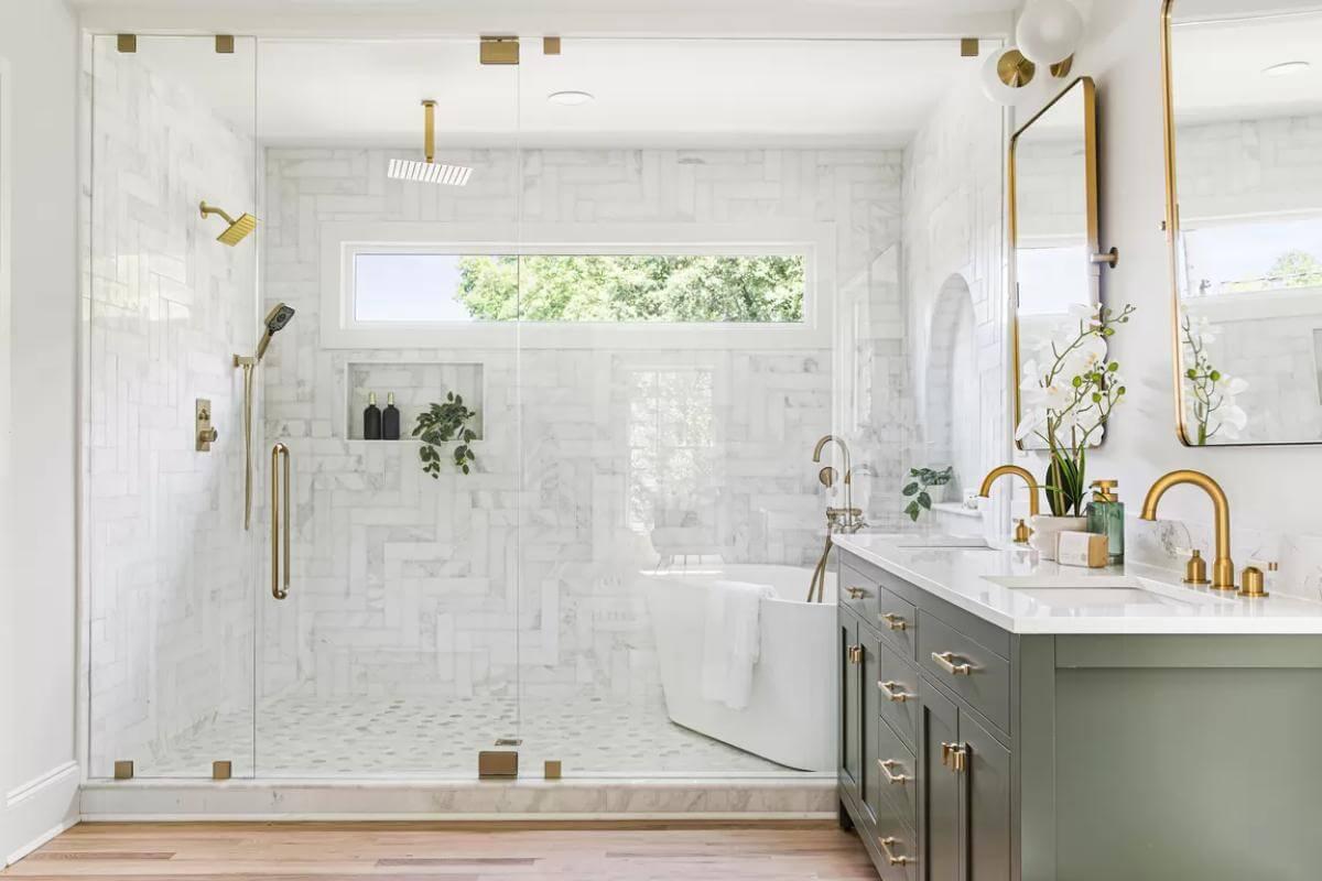 Wow, Check Out the Intricate Marble Tile Work in This Spa-Like Bathroom