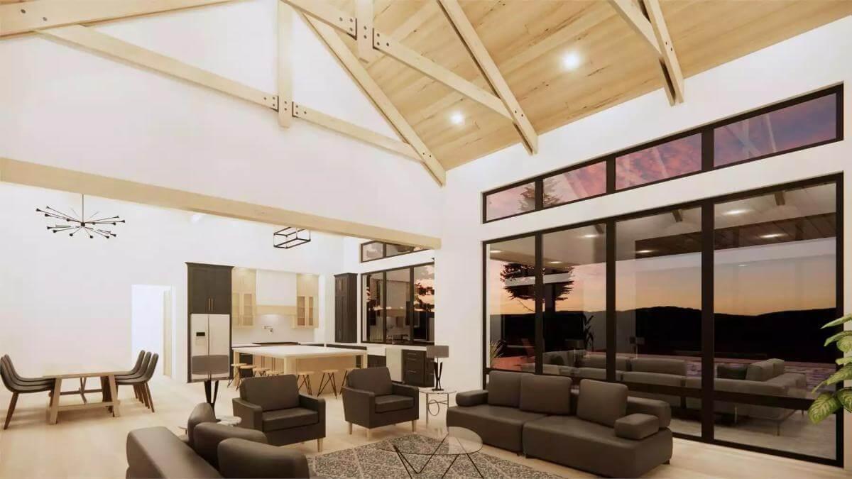 Vaulted Ceilings and Expansive Windows Define This Modern Living Space