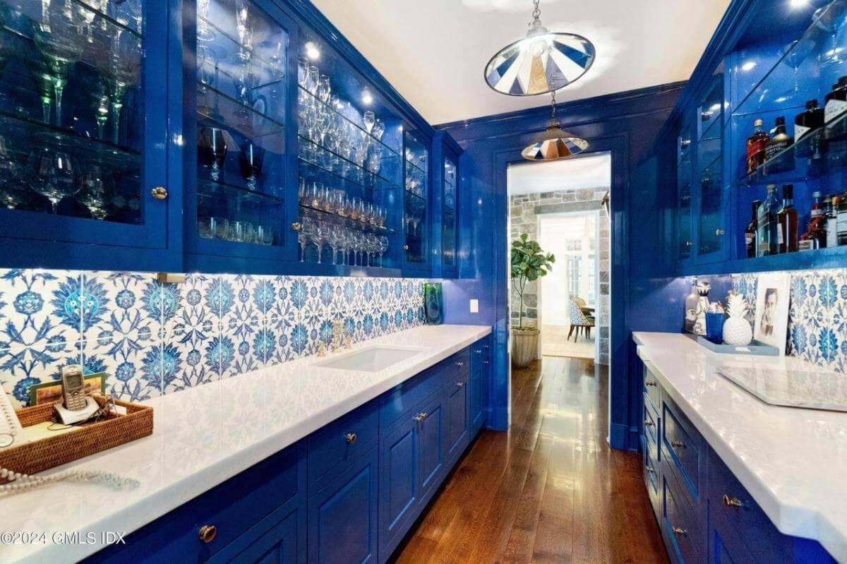 Notice the Bold Blue Cabinets in This Chic Butler
