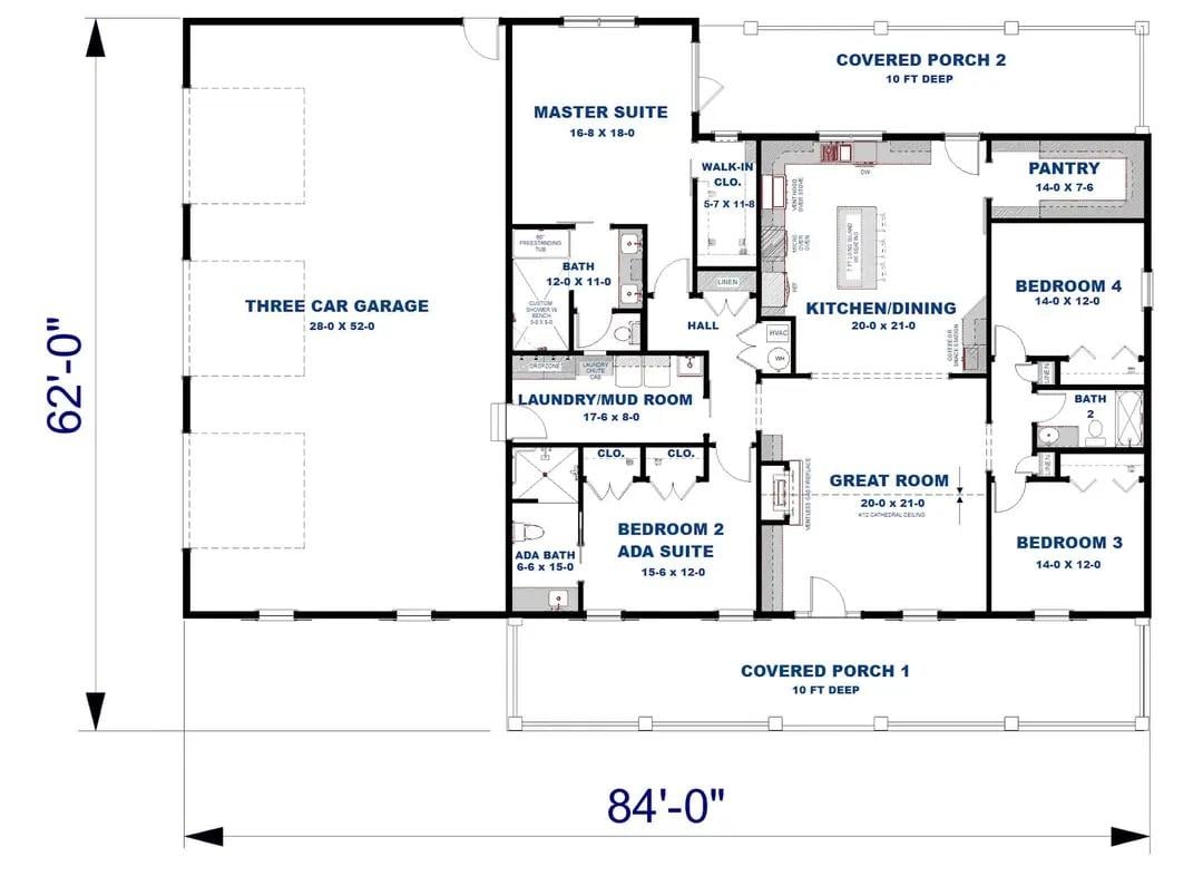 Expansive Floor Plan with a Spacious Three-Car Garage and Dual Covered Porches